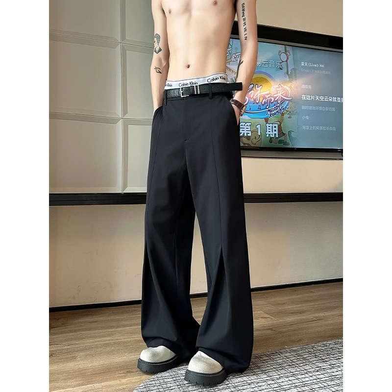 Plus Size Men's Pleated Flared Formal Trousers High Waist Wide Leg Suit Pants Drape Fabric Loose Fit Casual Dress Pants M-XXXXXL