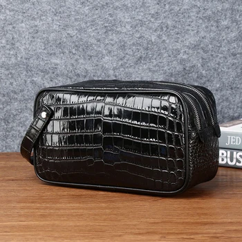 Maleta de couro genuíno masculino, padrão jacaré, grande capacidade, couro real, bolsa de embreagem fashion