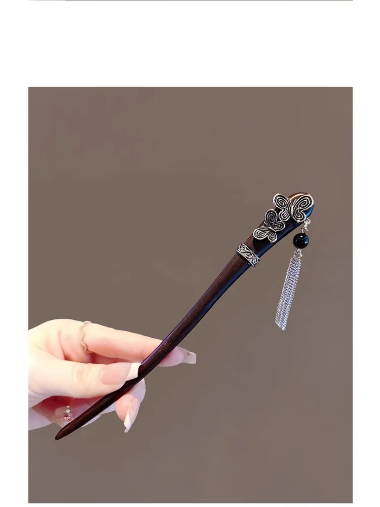 دبوس شعر على الطراز العرقي بتصميم عتيق من الفضة المقلدة على شكل فراشة مهدب على الطراز القديم دبوس شعر خشبي دبوس شعر جديد عالي الجودة