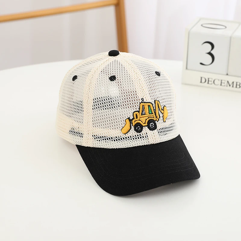 Summer Boys Baseball Hats Bulldozer Excavator Embroidered Child Cats Hip Hop Mesh Hat for 2-8Years Kids Sun Hat Snaback