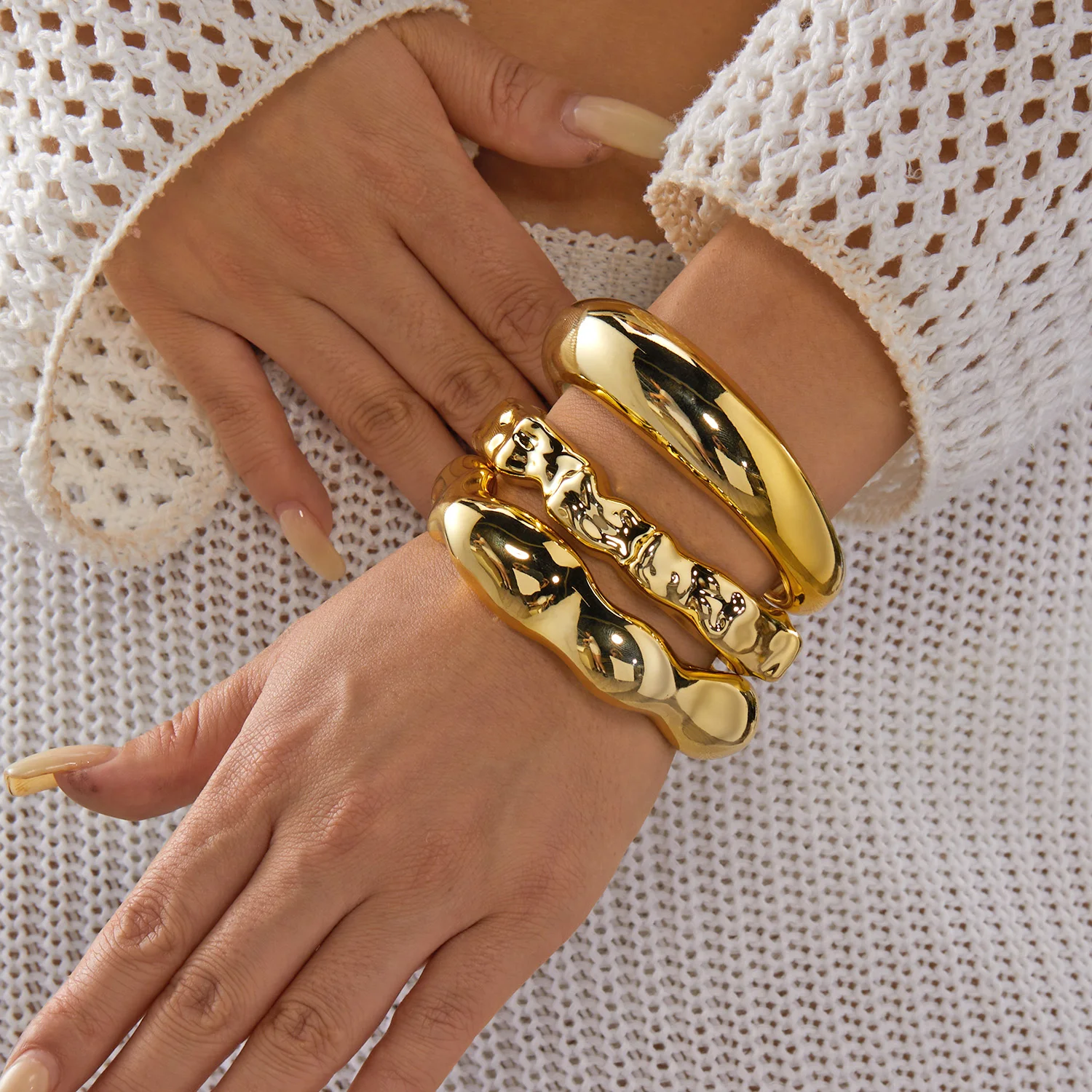 3PCS Exaggerated Acrylic Irregular Cuff Bracelets for Women Punk Geometric Wide Chunky Open Bracelets Set Daily Party Jewelry