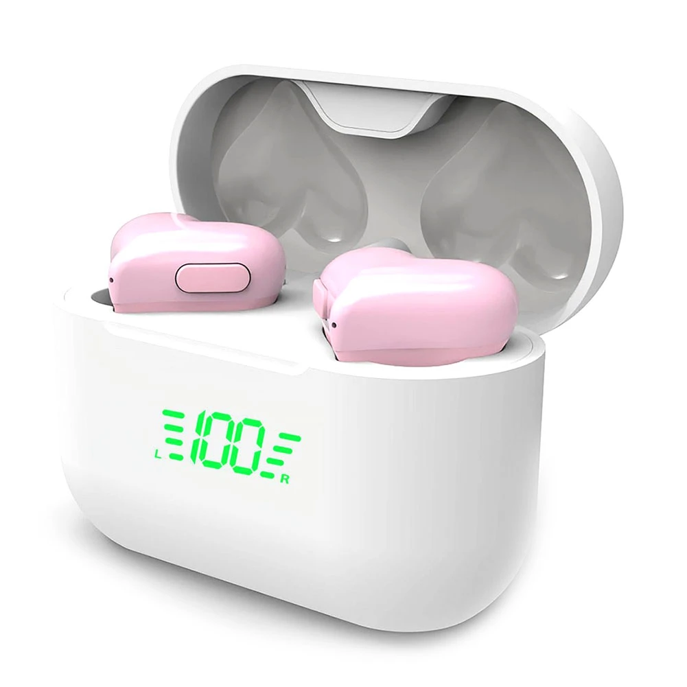 Heart Shaped Digital Display Earbuds Bluetooth 5.3 Bass Stereo Earbud Waterproof Cute in Ear Earbuds Pink