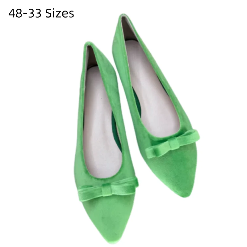 Lady Girl Sweet Shoes Pointy Tip Comfortable Flock Slip-On With Bow-tie Dress Shoes Green Rose Red Dating Party Footwear 48 33 3
