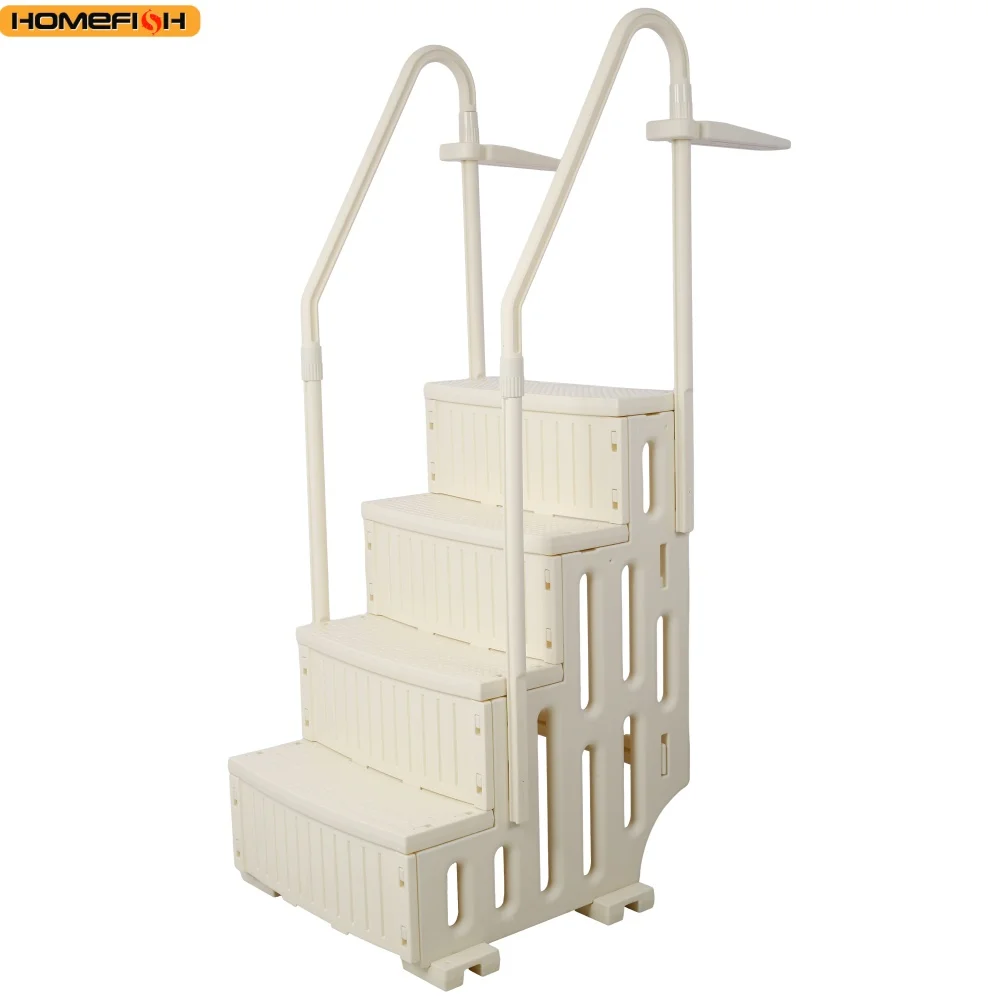 บันไดสระว่ายน้ำ VEVOR แบบมีราวจับสองด้าน พร้อมขั้นบันไดกันลื่นสำหรับสระว่ายน้ำแบบฝังดินและแบบตั้งพื้นขนาด 48-54 นิ้ว