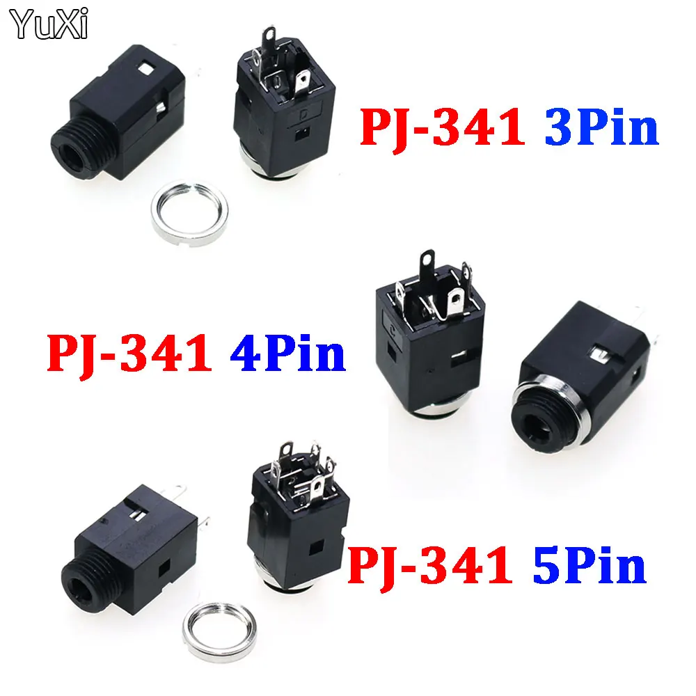 3/4/5 Pin Stereo 3.5MM Vertical Socket  Female Socket Jack with Screw 3.5 Audio Headphone Connector PJ-341 3 Poles Earphone Hole