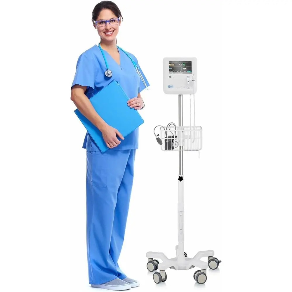 

Portable Medical Cart Workstation, Monitor Not Included, Rolling Tablet Stand, Blood Pressure Cup Holder, Adjustable Pole, Cord
