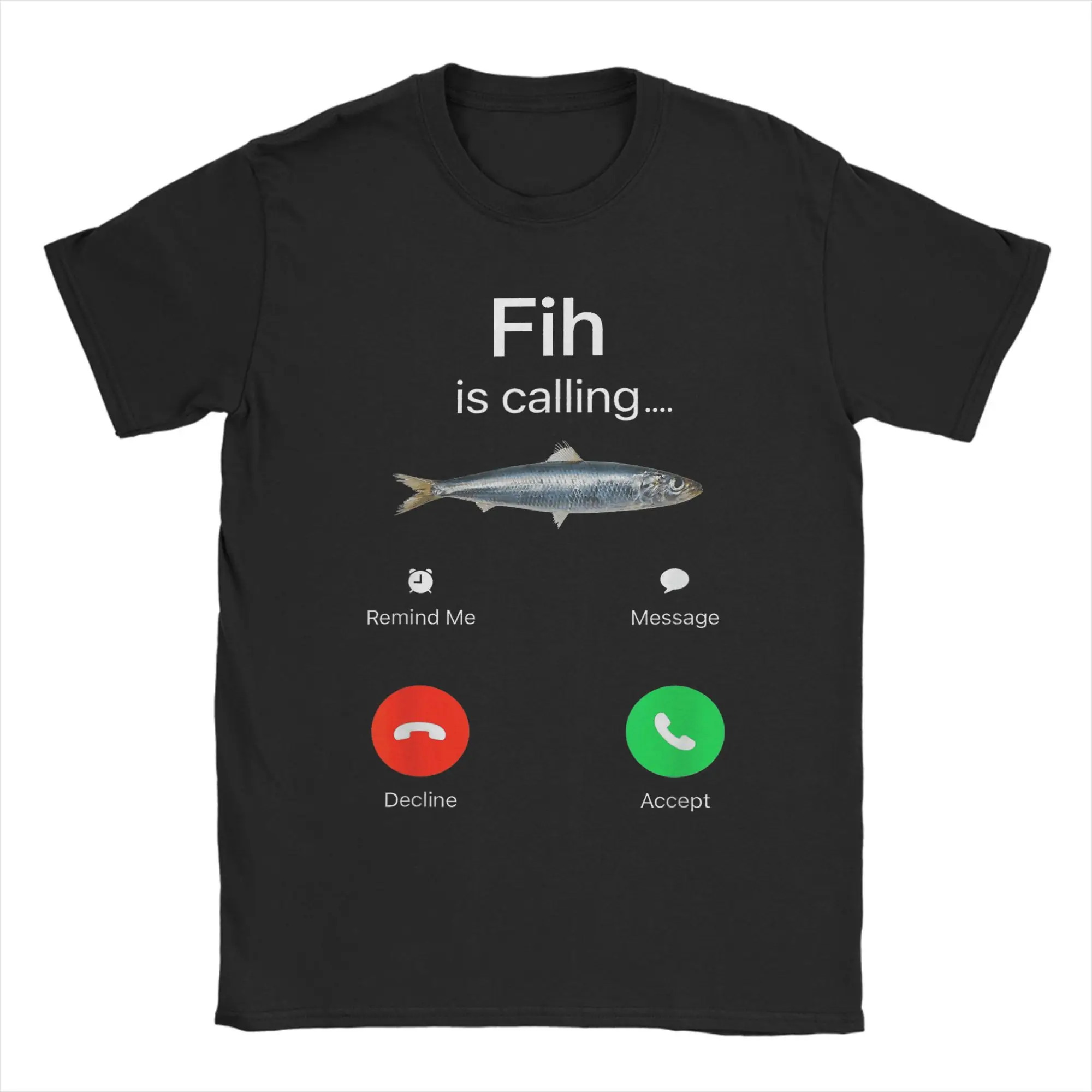 

Men Fih is Calling Phone Call Fish T Shirts 100% Cotton Clothes Humor Short Sleeve Crew Neck Tee Shirt Big Size T-Shirts