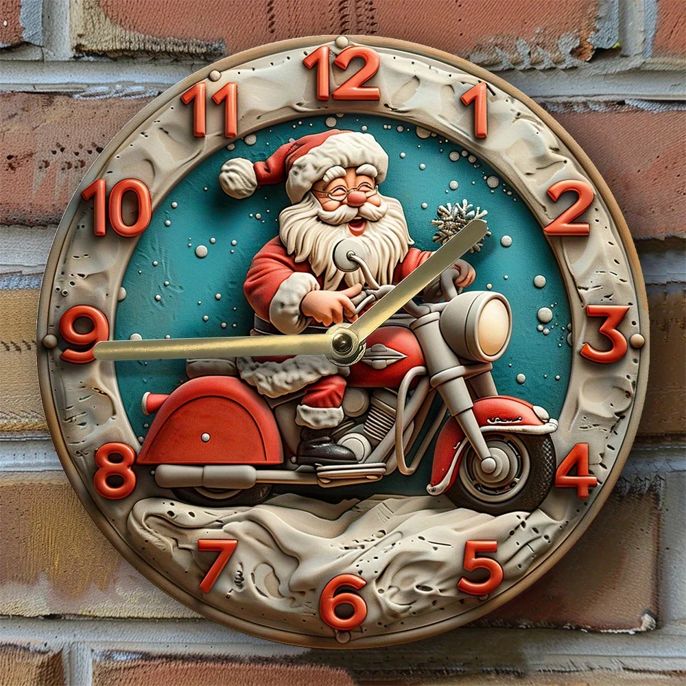 

Festive 2D Flat Printing Santa Claus Motorcycle Wall Clock - DIY Assembly Kit: Create & Enjoy! Clocks Wall Home Decor