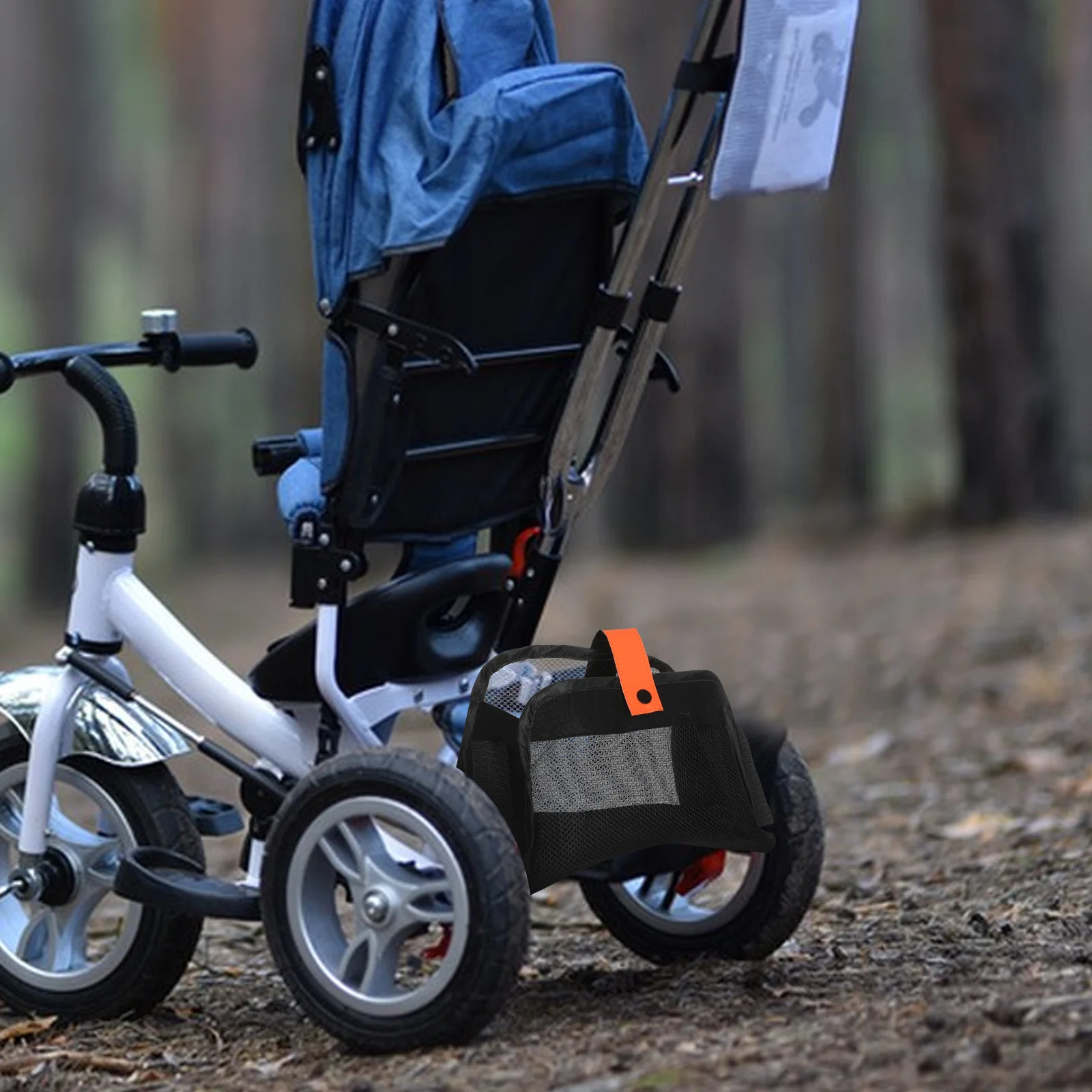 سلة سفلية لعربة الأطفال، قماش أكسفورد أسود، منظم عربة الأطفال العالمي، مساحة تخزين إضافية، حقيبة تخزين معلقة للكرسي المتحرك