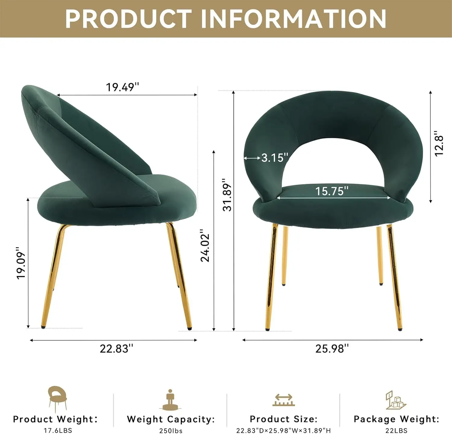 

Зеленый современный обеденный стул, набор из 4 шт., стул для столовой с тканевой обивкой, изогнутой спинкой и металлическими ножками,