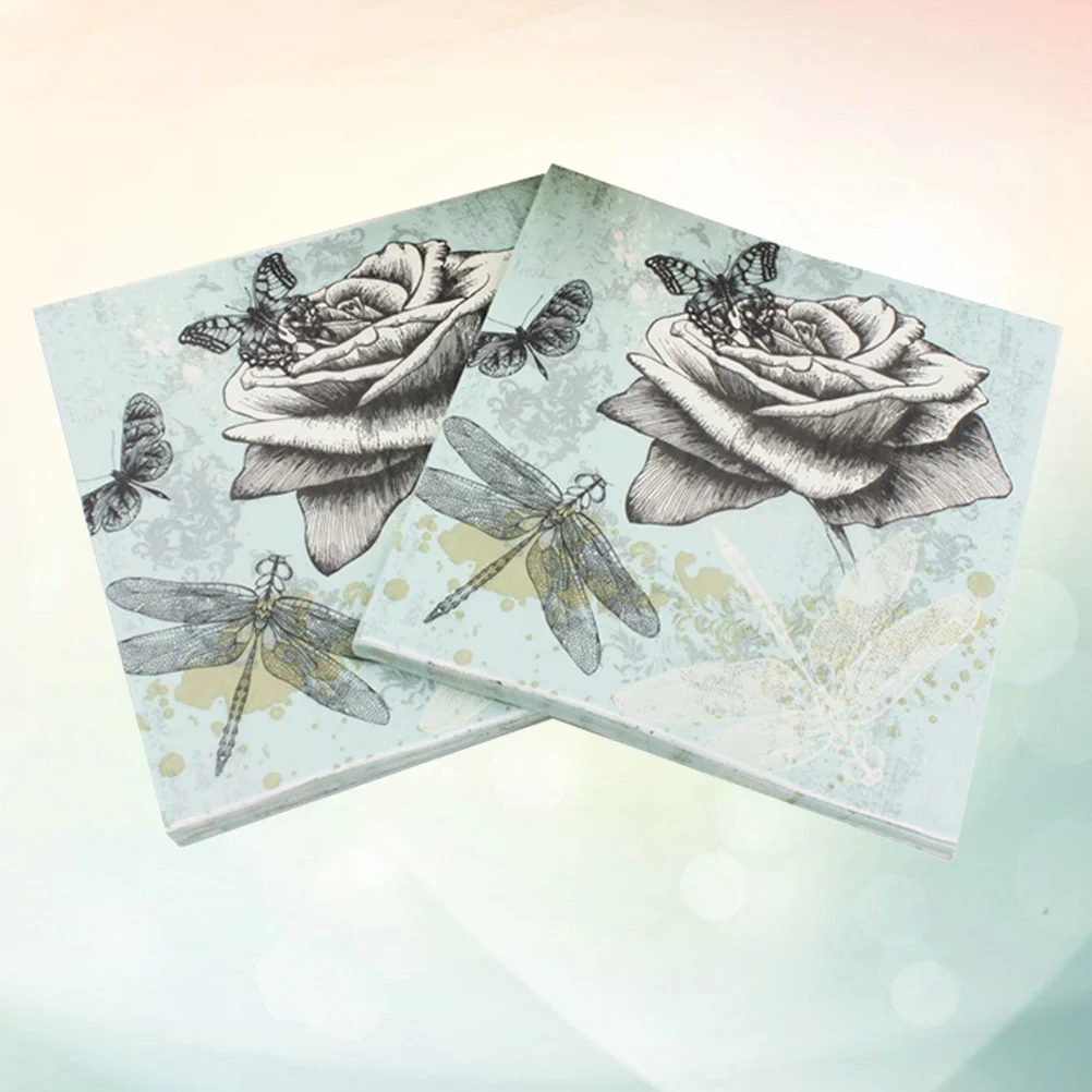 20PCS Color Printed Napkin Dragonfly Creative Paper Towel Facial Tissue Colorful Printing Napkin Flower Napkin for Party Gatheri