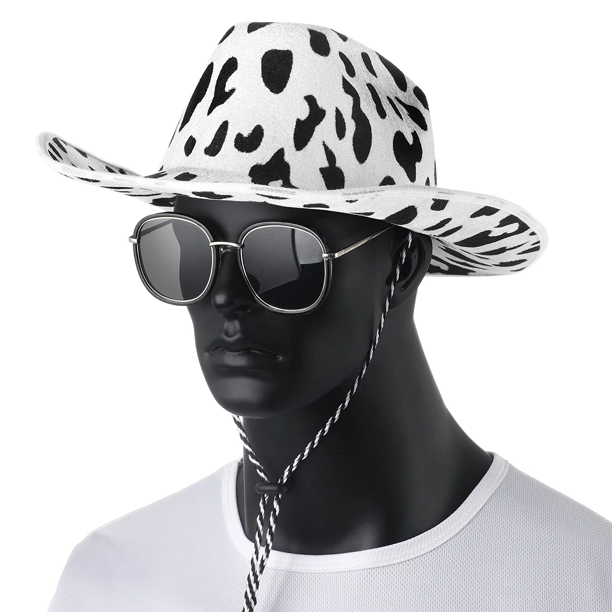 Cowboy Hat Cow Print Cowboy Hat Performance Hat Party Celebration Hat for Cosplay Costume Christmas Party White Black