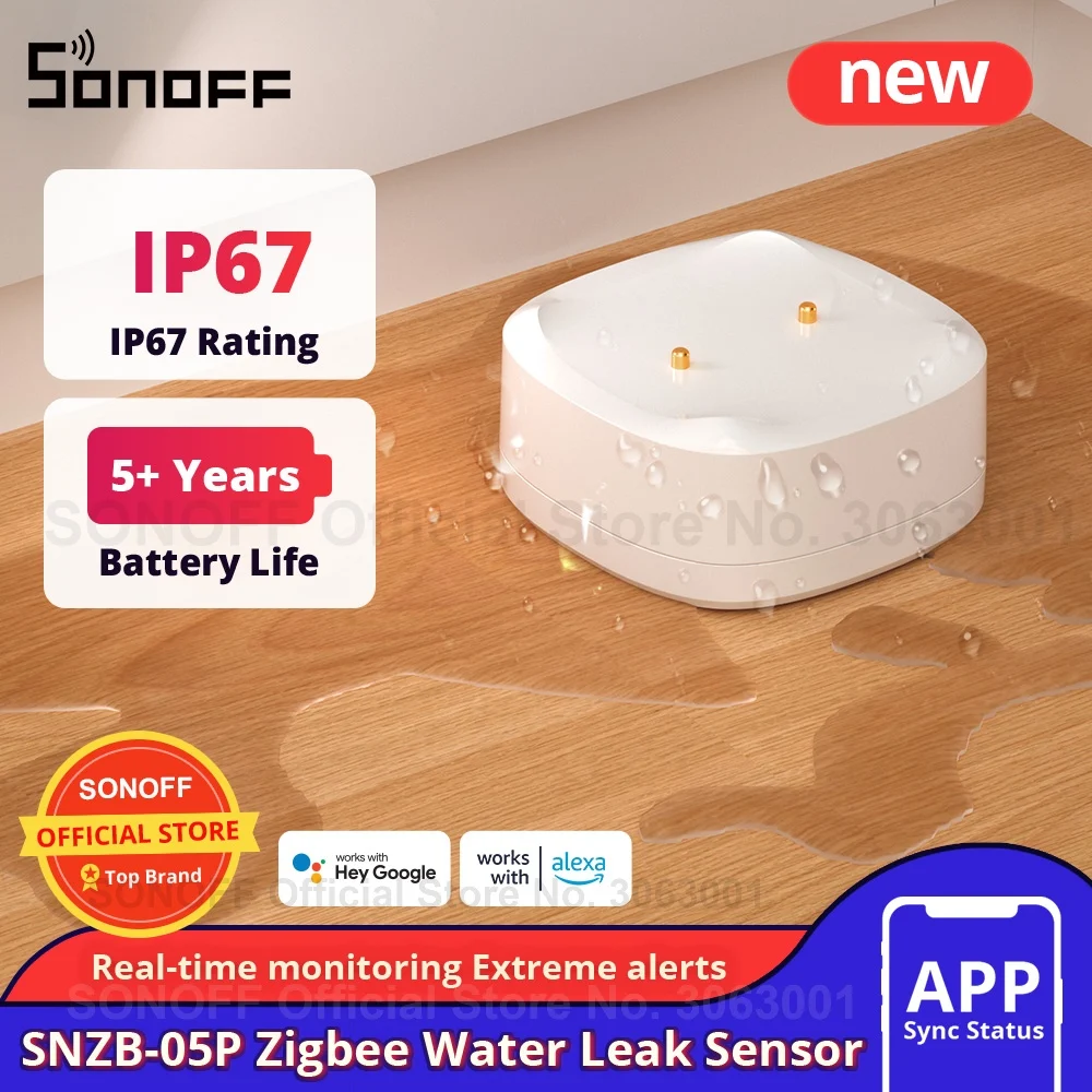 SONOFF SNZB-05P Zigbee 3.0 كاشف تسرب المياه 5 سنوات مدى الحياة IP67 مقاوم للماء التحكم عن بعد المنزل الذكي مع Alexa Google Home