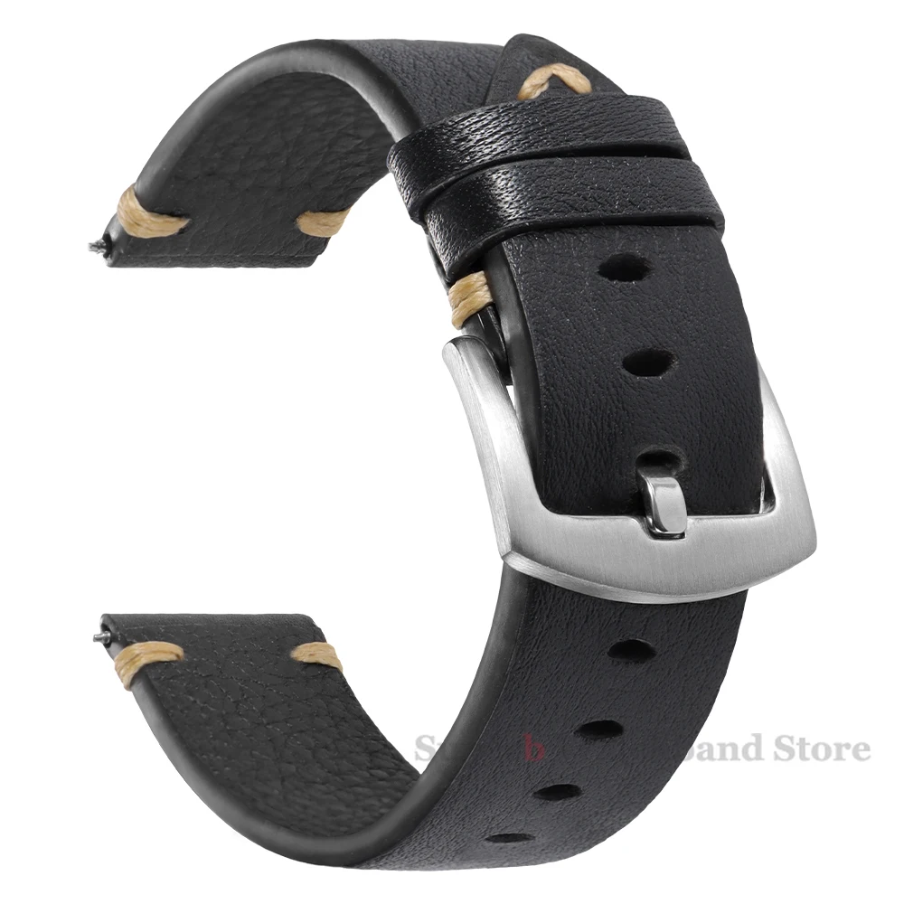 Genuine Leather Straps For Watch Vintage Italian Distressed Leather Smart Watch Band 20mm 22mm Men Watch Accessories