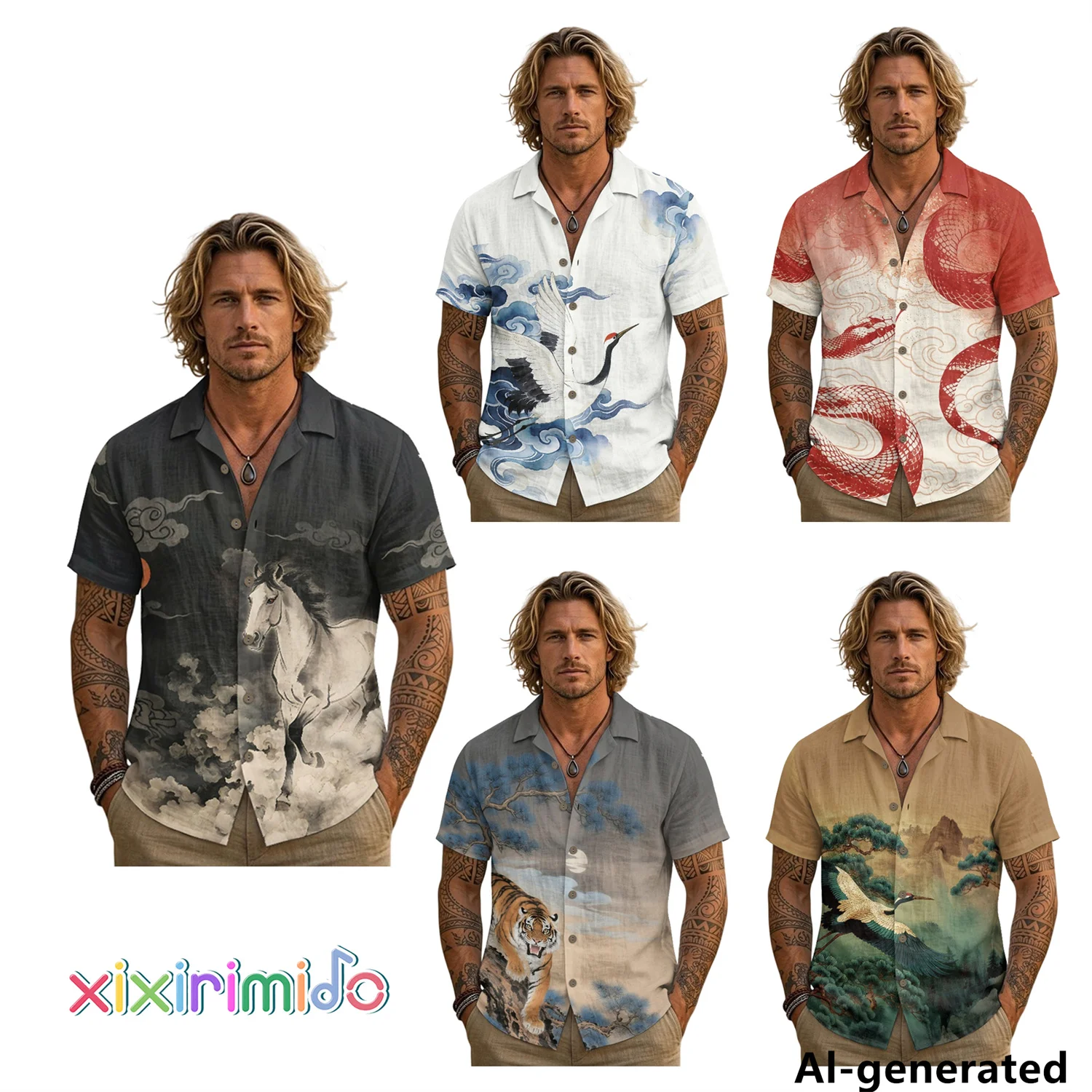 XIXIRIMIDO New Men's Casual linen short-sleeved shirt Trendy Breathable Loose Summer  Turn-down collar  Lightweight Button Shirt