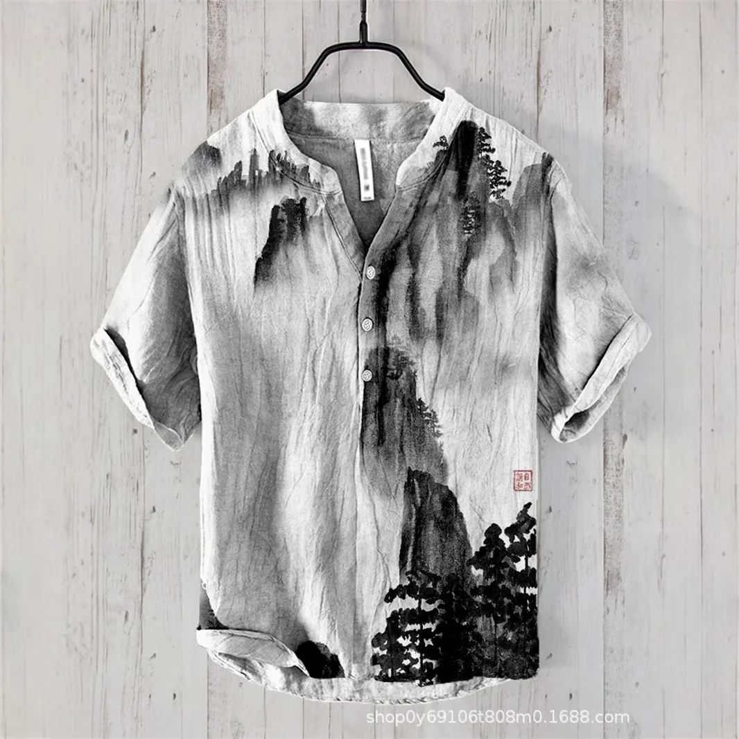 3D Printed Short Sleeved Shirt European Men's Shirt Short Sleeved Shirt