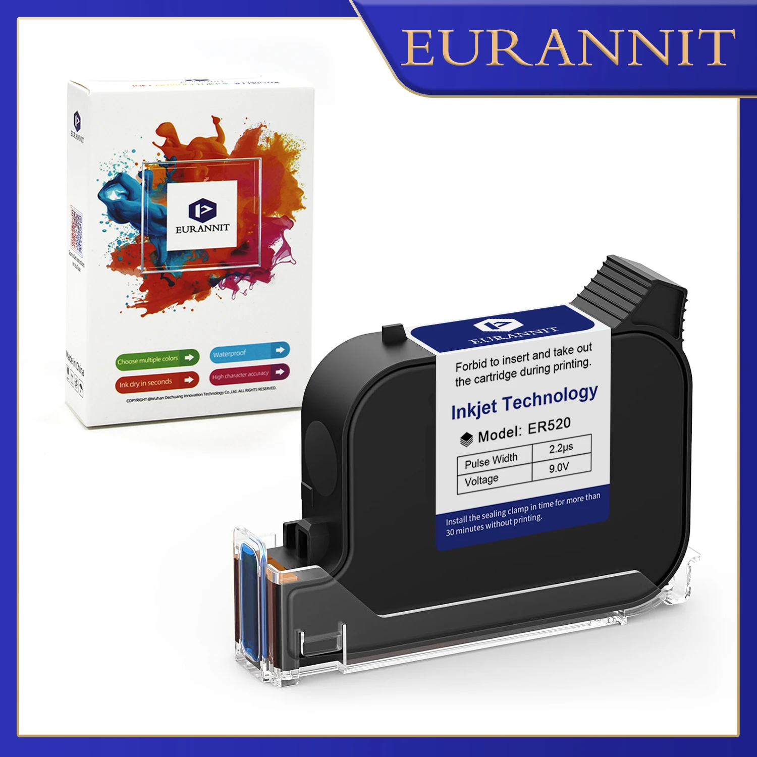 

EURANNIT ER520 Ink Cartridge 12.7mm Black Solvent Ink Waterproof Quick Drying Inkjet Printer for Wood Cloth Metal Carton Plastic