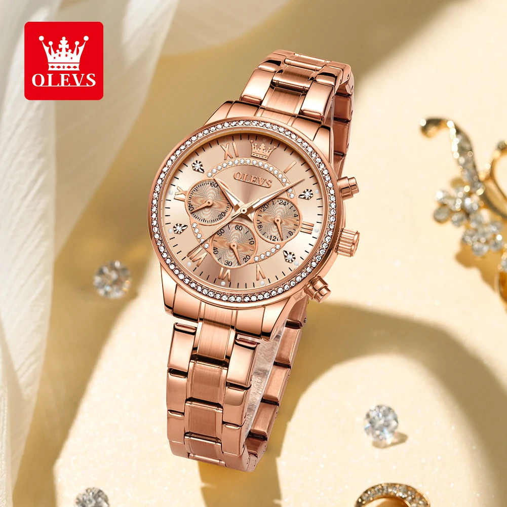 OLEVS TY715 Watches For Woman Original Quartz Wristwatch Waterproof Luminous Stainless Steel Multifunctional Ladies Watch Gift
