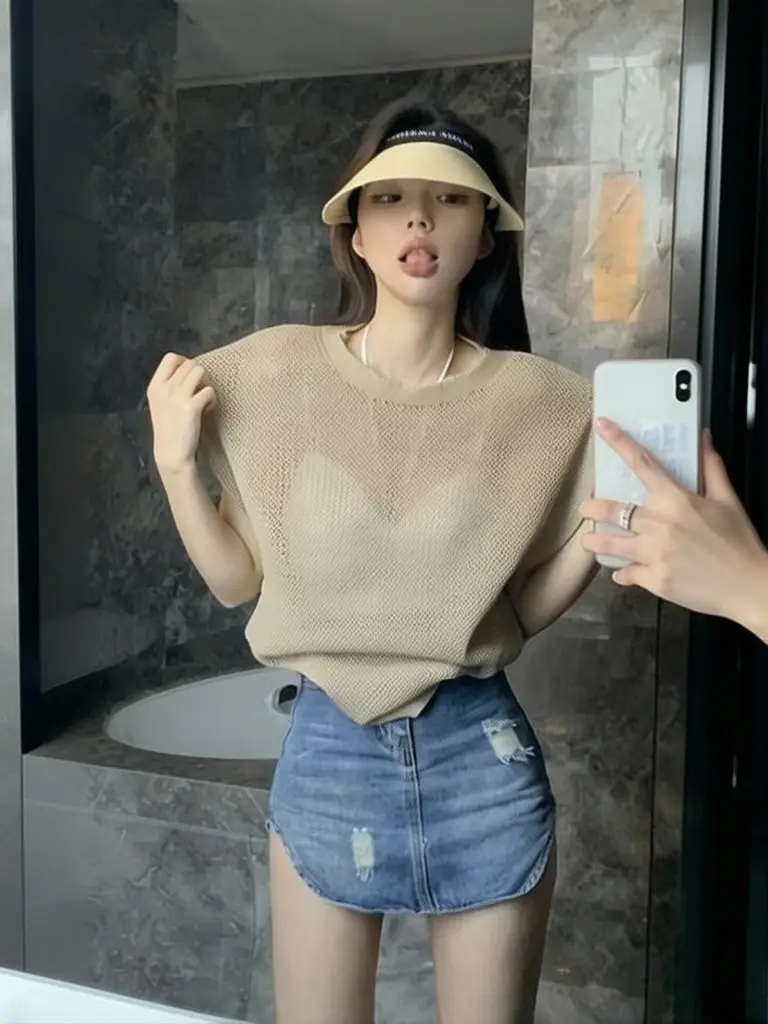 Hollow Out Batwing Short Sleeve T Shirt Women Knit Sheer Summer Top Loose Oversize Tee Casual Lady Crew Neck Beach Holiday New