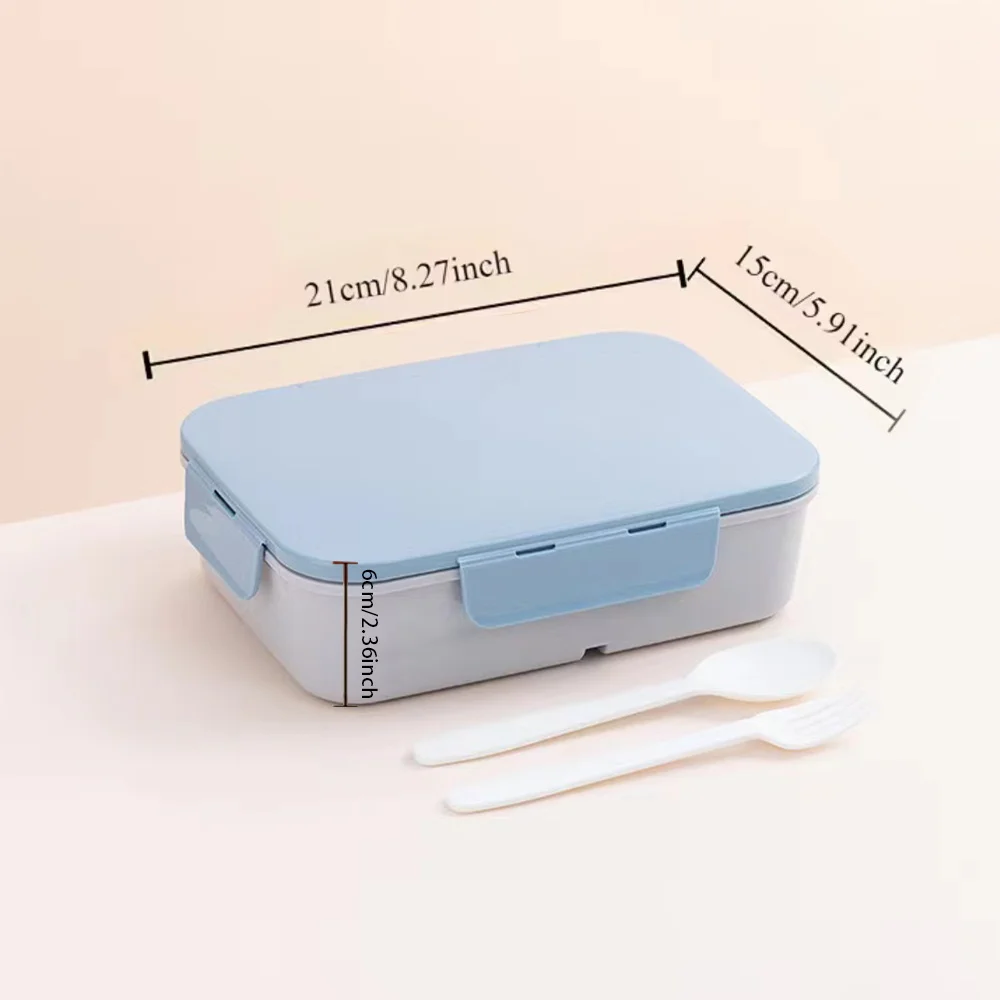 Breakfast Box 3 Grids Bento Case All-in-One Lunchbox Sandwich Fresh Fruit Salad Container with Fork Spoon Wood Art Pattern