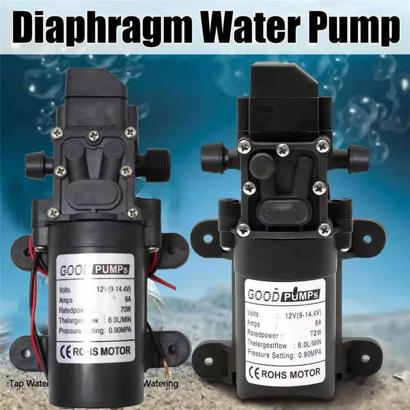 DC12V 70W 130PSI 6L/MIN Electric Water Pump Black Micro High Pressure Diaphragm Water Sprayer Self Priming Pumps Car Wash