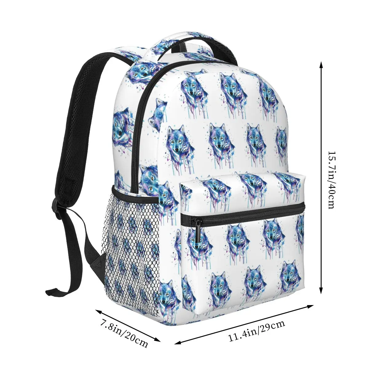 Mochila con patrón de acuarela de lobo para niños y niñas, mochila escolar de dibujos animados, bolso de hombro de gran capacidad