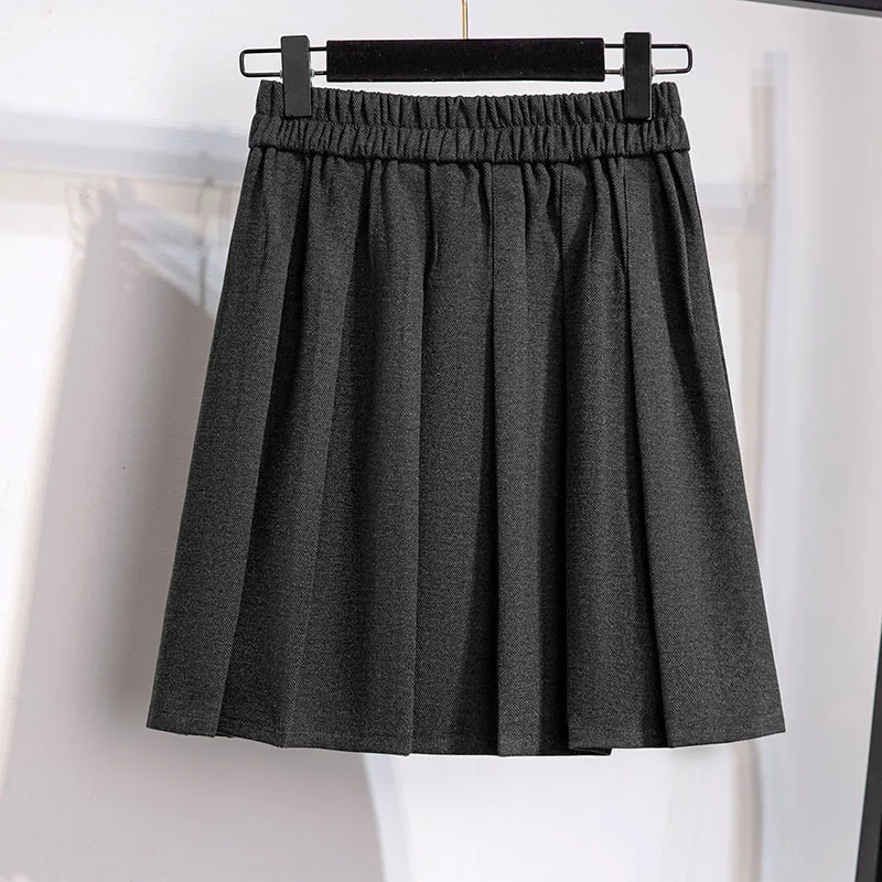 Grote Maat Vrouwen Losse Effen A-lijn Geplooide Elastische Taille Wollen Rok Hip 156Cm Zwart Grijs 3XL 4XL 5XL 6XL 7XL 8XL 140Kg