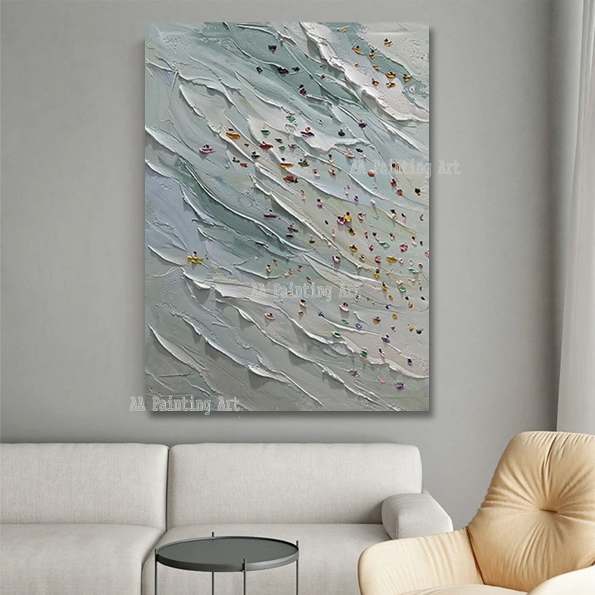 

Sea Beach Scenery Canvas Picture Oil Painting, Wall Decoration, Canvas Wall Painting, Textured Knife Art Unframed For Home Decor