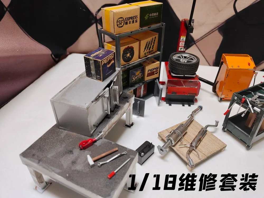 1/18 Repair Set Tools Props Garage Diorama Model Car Doll Scenes