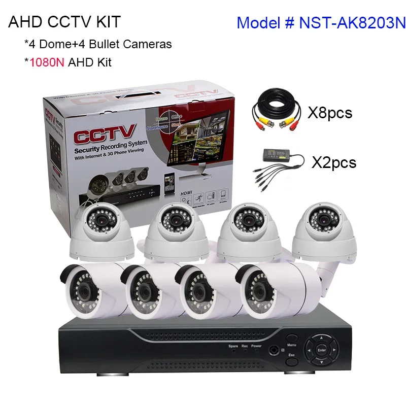 AHD 8ch 2.0MP Security Surveillance System DVR Kit Mixed Analog Camera 1080P