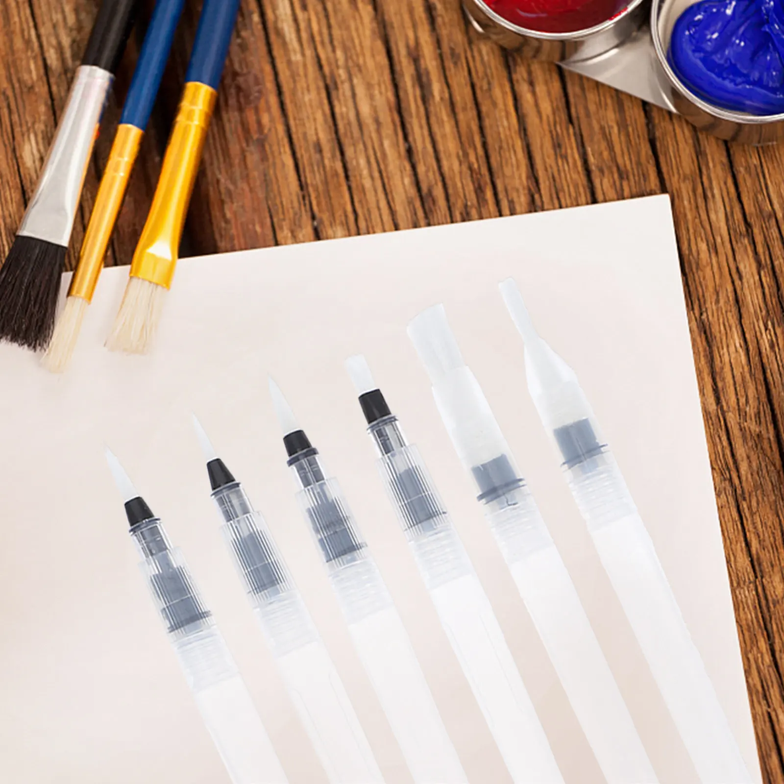 6pcs Water-Soluble Brush Pens for Watercolor Painting, Sensitive Line Control, Solid Colors & Powdered Pigment