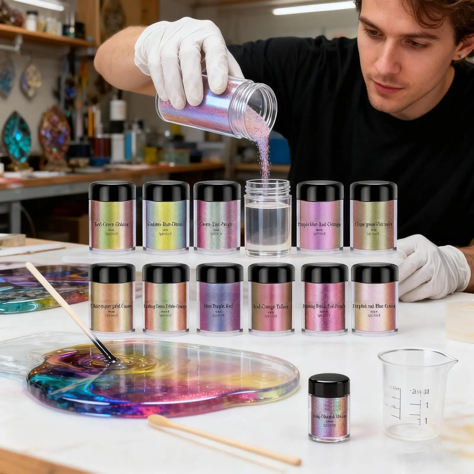 Set di polvere di mica naturale perlescente grado cosmetico 12 bottiglie di polvere di mica cosmetica pigmento di cemento per smalto lucidalabbra