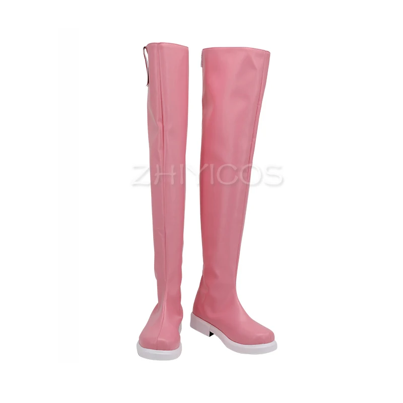 New Cardcaptor Sakura Kinomoto Sakura Clear Card Cosplay Shoes Knee Length Pink Boots PU Leather High Heels Zipper Women Shoes