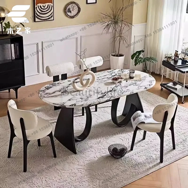 

Marble dining table French antique cream style oval dining table hollow solid wood legs advanced
