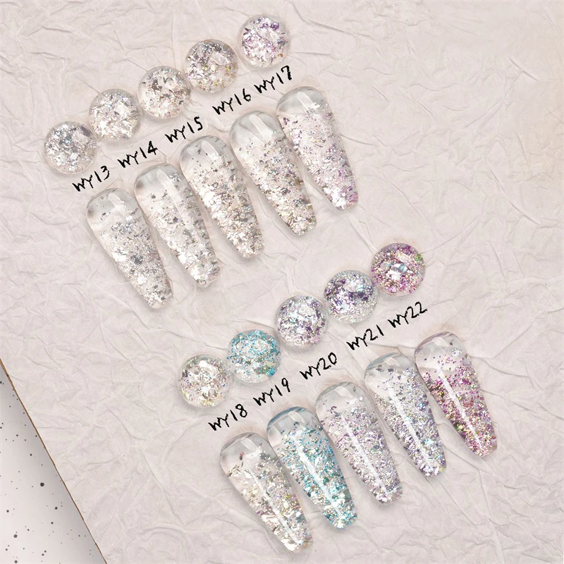 HNDO gemischte reflektierende Flocken, Blaseneffekt, glitzernde Pailletten, Nagelglitzer für Maniküre-Design, Dekoration, Pulver, glänzende Materialien