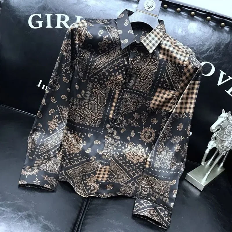 

Autumn KPOP Fashion Button Blusa Men Style Harajuku Loose All Match Casual Shirt Korean Tops Pointed Collar Print Male Clothes