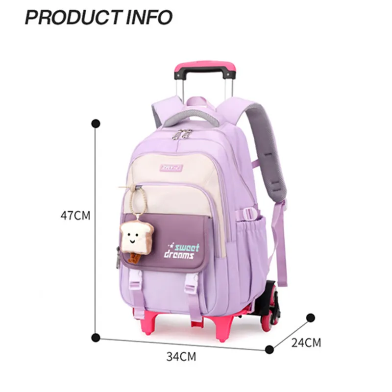 Wheeled Students Backpacks for Girls Children School Bags With Wheels Trolley Backpack Cute Schoolbag With Pendant Rolling Back