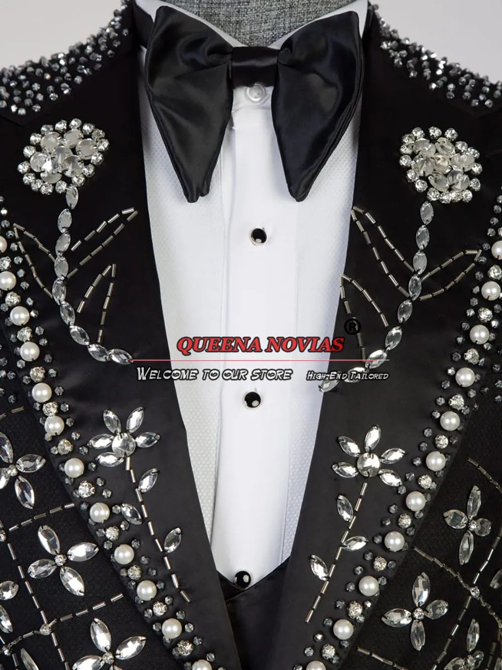 Groom Wedding Suits Luxury Crystals Beading Blazer Pants 2 Pieces Men's Suit Slim Fit Business Man Banquet Party Tuxedo Dress