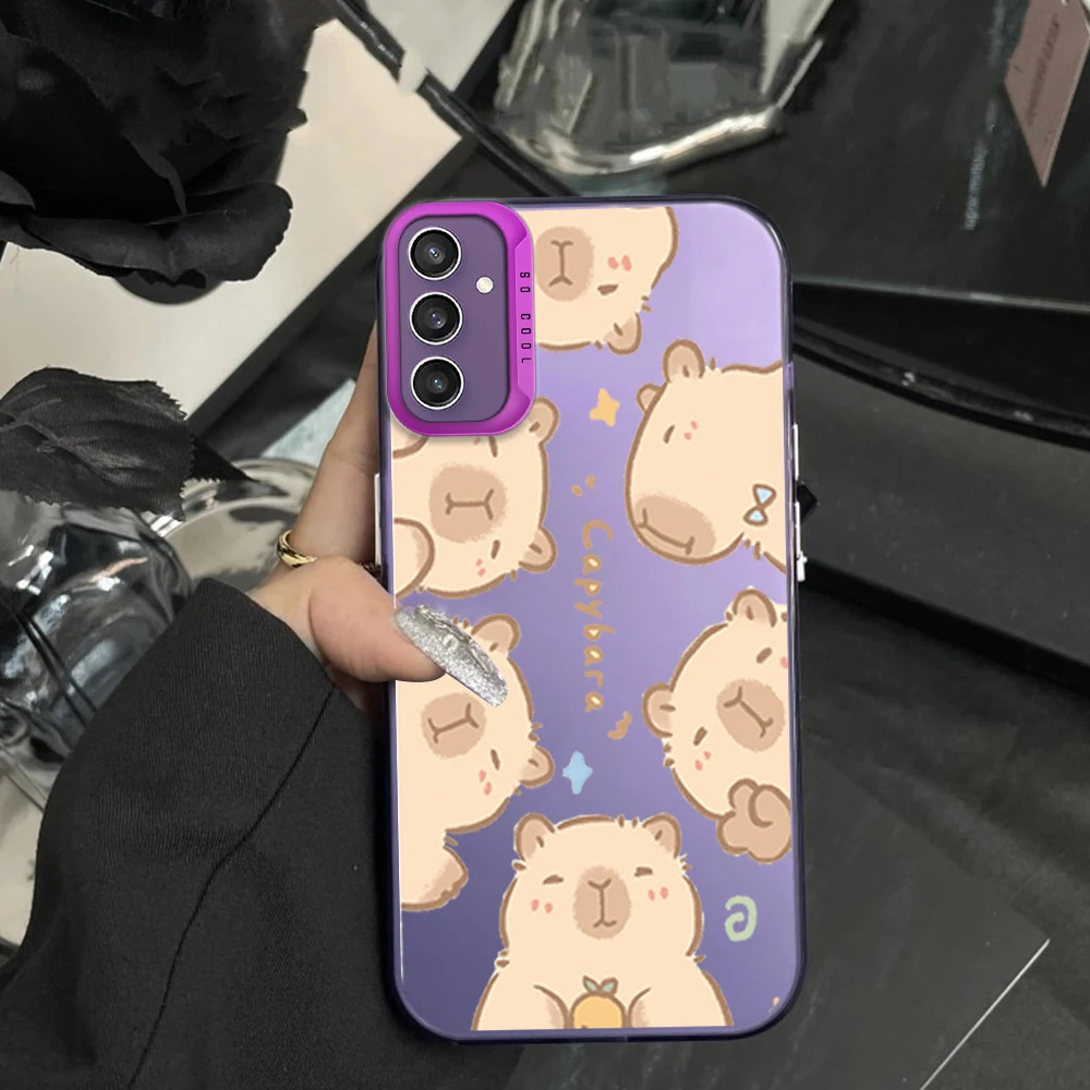 Capybara Cute Phone Case For Samsung S23 S24 S22 A71 A55 ULTRA PLUS FE Electroplated Silver IMD Laser Color Shell image 5