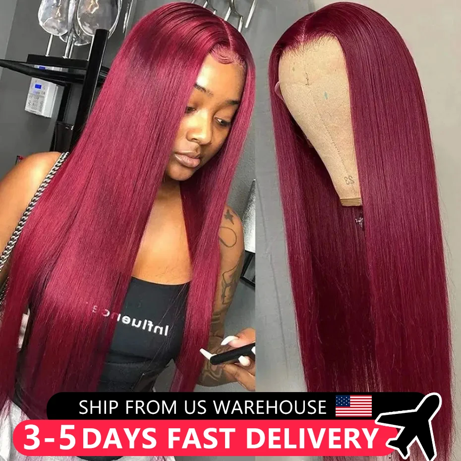 30Inch Burgundy 99j Colored 13x6 Lace Front Wig 180% Indian Human Hair 13x4 HD Transparent Lace Frontal Wigs For Women MYLOCKME