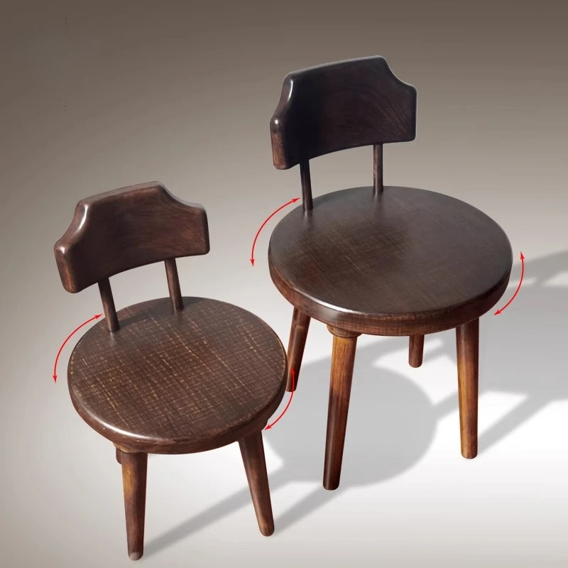 

New Arrival Rotating Chair Wabi-Sabi Style Dining Chair Solid Wood Tea Table Stool Minimalist Designer Vanity Seat with Backrest