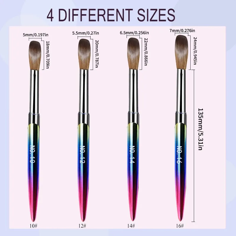 ชุดแปรงทาเล็บก้านโลหะไล่โทนสีคุณภาพระดับพรีเมียม 4 ชิ้น - ด้ามจับตามหลักสรีรศาสตร์ - การออกแบบปั๊มโลหะผสม