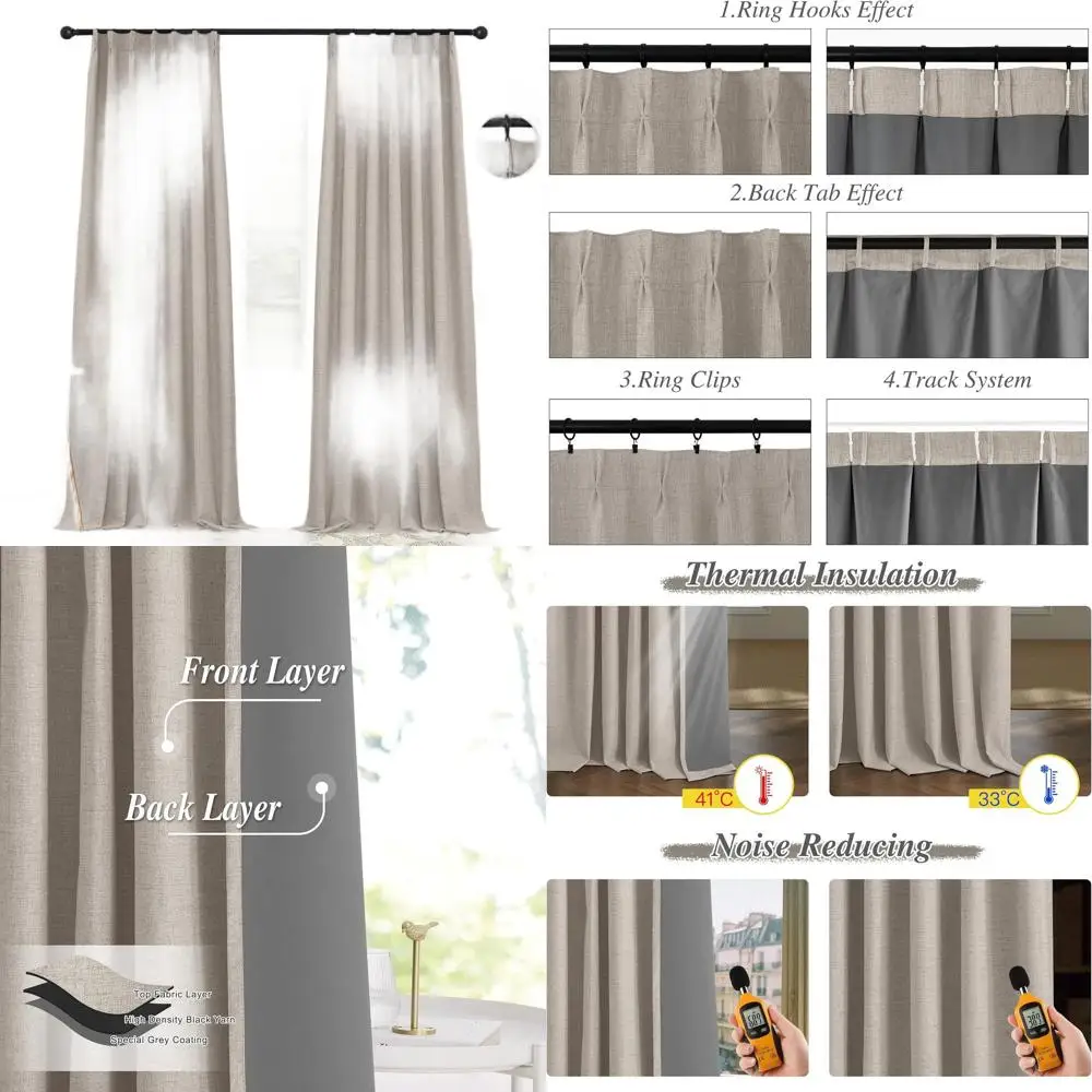 

Linen Blackout Curtains with Pinch Pleat Tabs, W40xL96, 2-Panel Set for Bedroom & Living Room