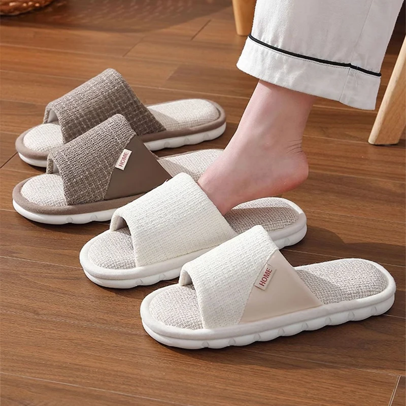 Linen Slippers Women And Men Household Indoor Floor Slippers Daily Home Simple Plain Mute Anti-Slip Comfortable Slippers