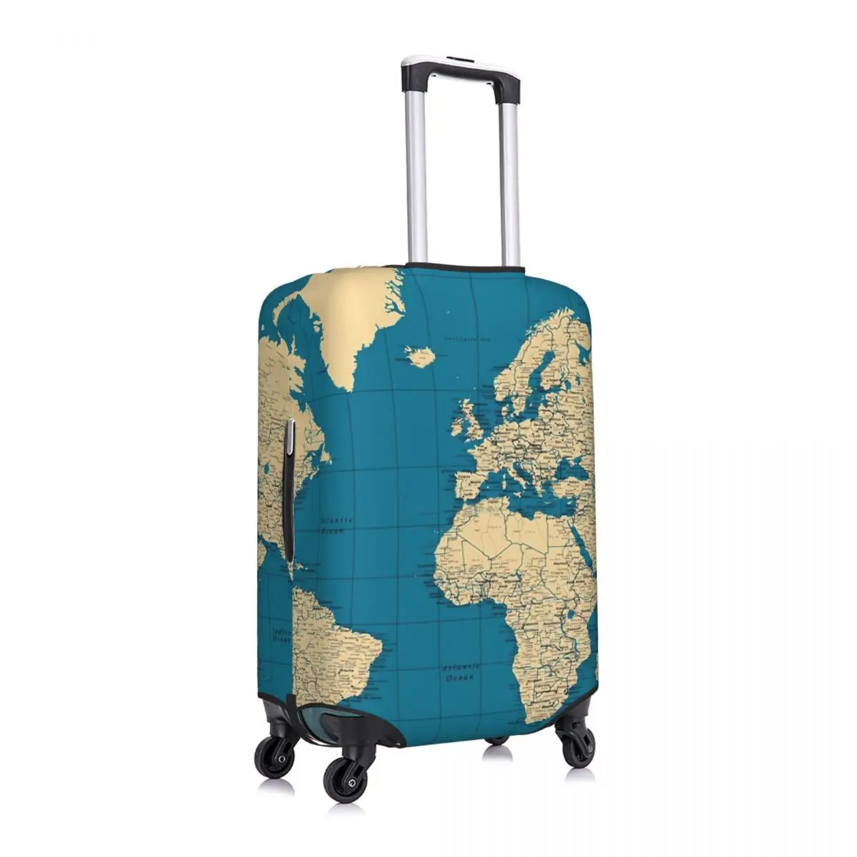 World Map Suitcase Cover Flight Cities Roads Lakes and Rivers Strectch Luggage Accesories Business Protection