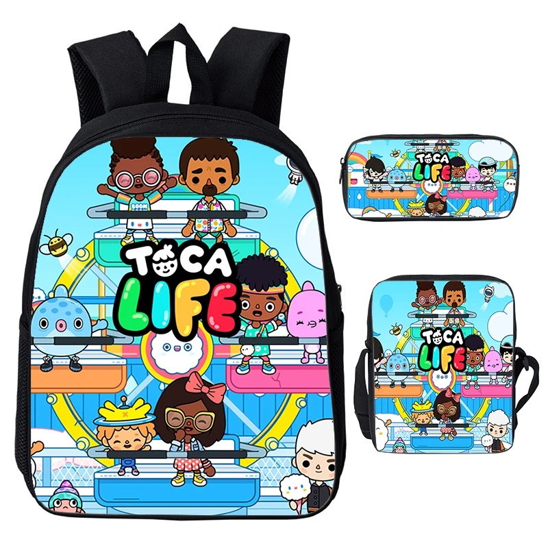 

3D Anime Toca Boca Bag Men Toca Life World Game Backpacks Teenager Bookbags 3 Pcs/set Knapsack Girls School Backpack Travel