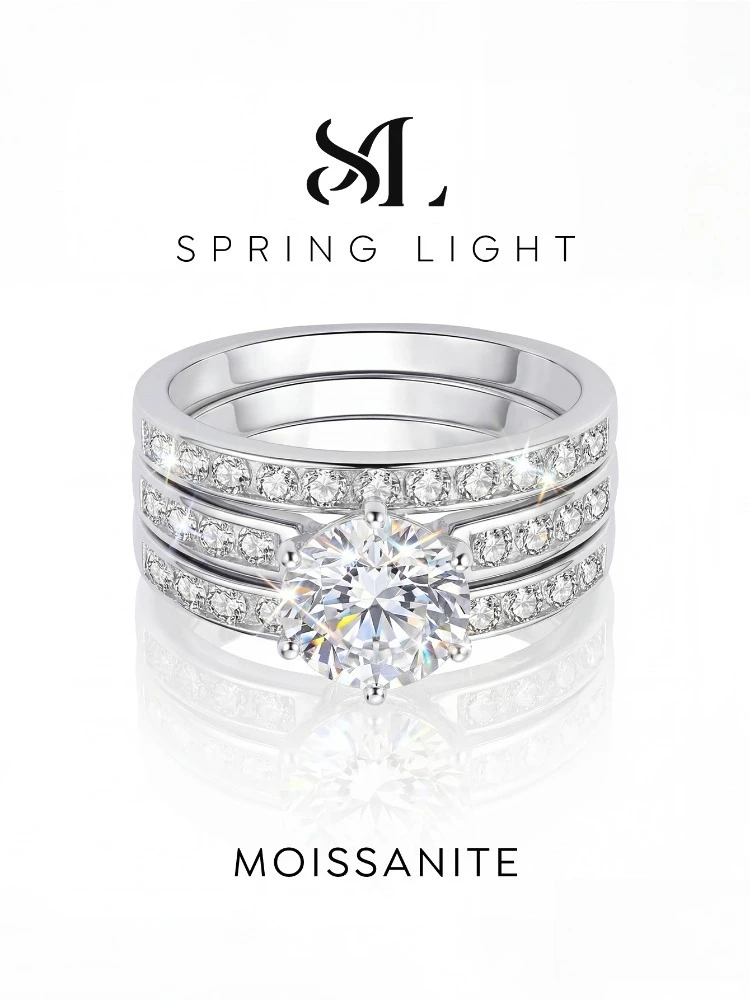 2CT Zertifizierter Moissanit-Diamantring-Set für Damen, Geschenk, Echtes 925 Sterling Silber, Bestseller Hochzeitsschmuck