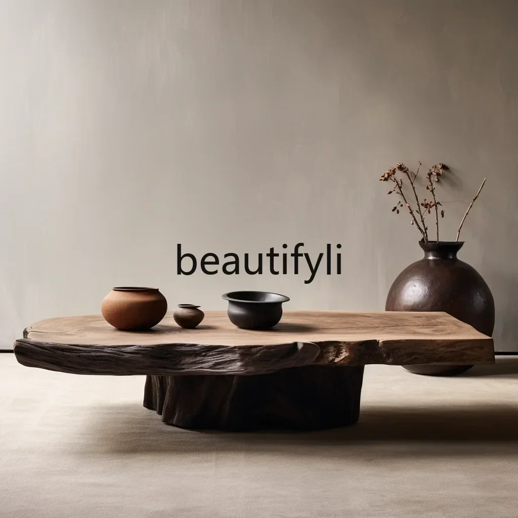03.Ancient style camphor wood solid wood coffee table in the living room retro solid wood household tea table