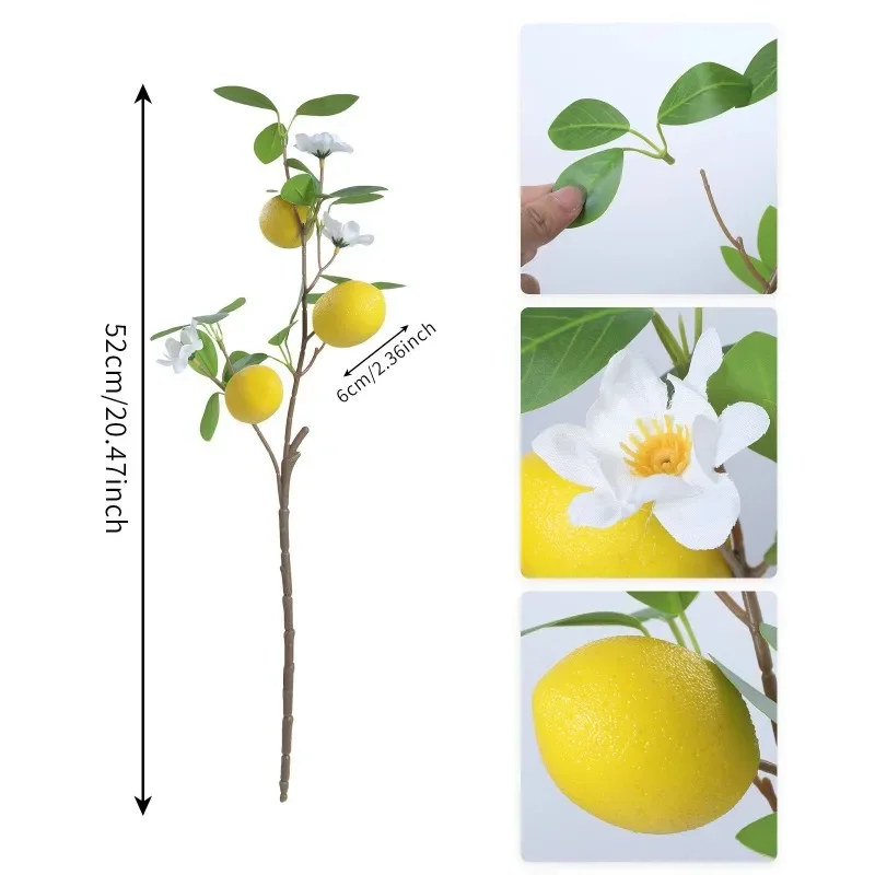 

1Pc Artificial Lemon Branch with 3 Fake Lemons Stem for Kitchen Summer Party Decor Realistic touch fake flowers