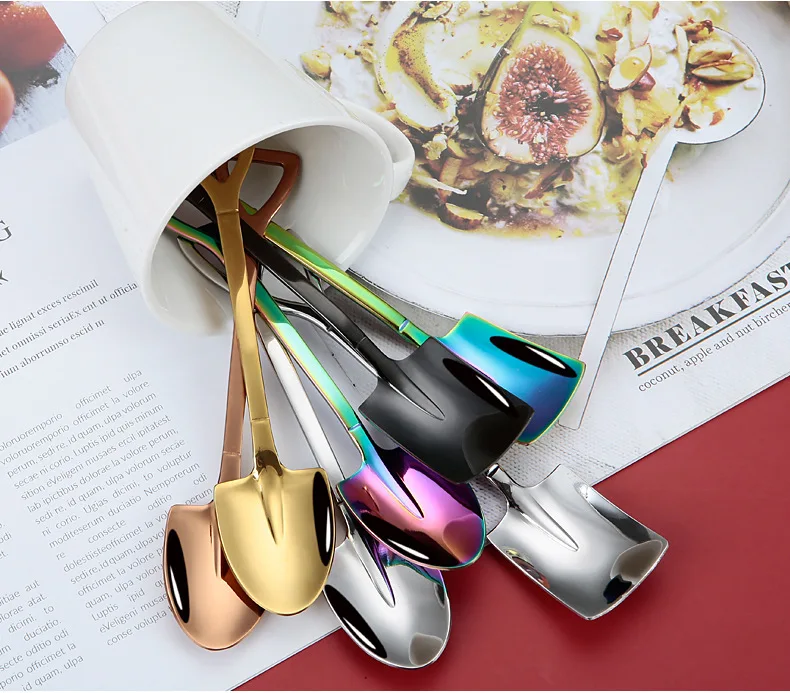 Shovel Spoon Stainless Steel Teaspoon For Coffee Spoon Fruit Ice Cream Dessert Scoop Kitchen Accessories Wedding Christmas Gift